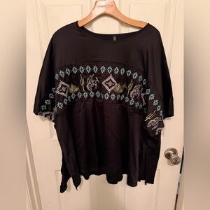 Black Embroidered Women's Top